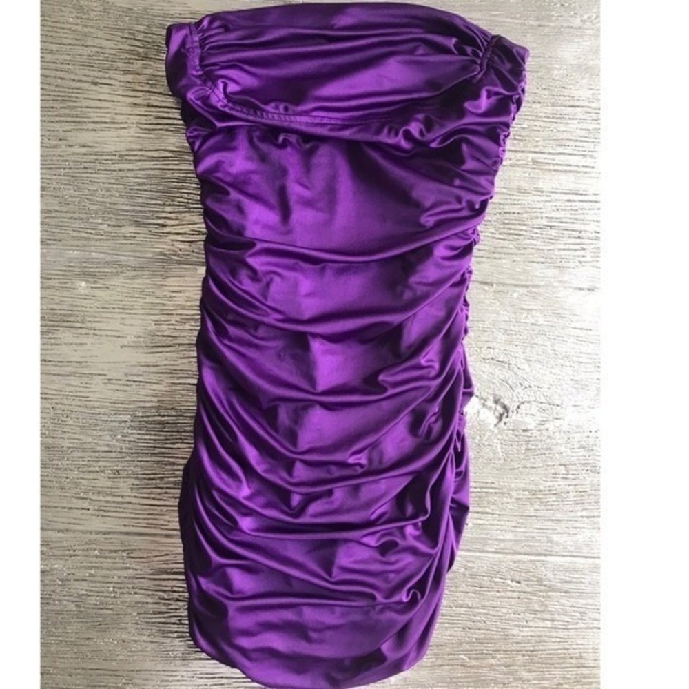 Rubber Ducky Productions‎ Inc. Purple Ruched Strapless Mini Dress Y2K Bodycon M